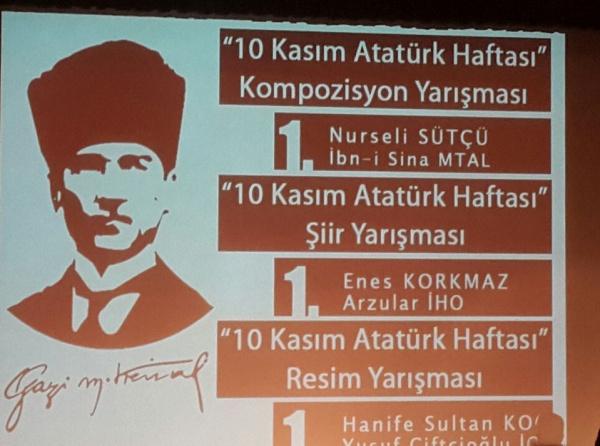 10 KASIM ATATÜRK'Ü ANMA HAFTASI KOMPOZİSYON YARIŞMASI İL BİRİNCİSİ OKULUMUZDAN... 